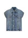 Haikure Boxy Denim Gilet With Pointed Collar In Blue