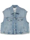 Haikure Boxy Denim Gilet With Pointed Collar In Blue