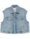 Haikure Boxy Denim Gilet With Pointed Collar In Blue