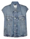 Haikure Boxy Denim Gilet With Pointed Collar In Blue