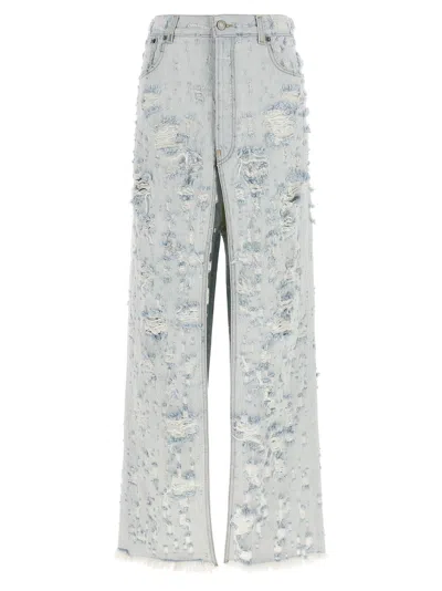 Haikure Gana Denim Skirt Belt Loops Raw Hem In Blue