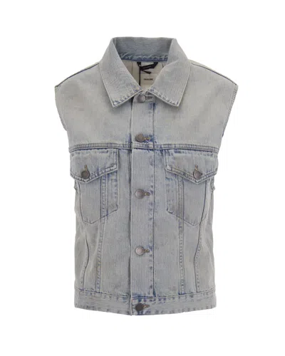 Haikure Raw-cut Sleeveless Jacket In Blue