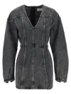 Haikure V-neckline Long Sleeves Denim Texture Visible Seams In Blue