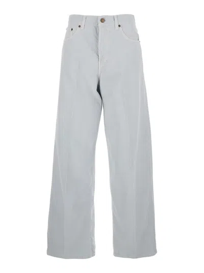 Haikure Grey Jeans With Belt Loops And Back Logo Patch In Denim Woman In Blue