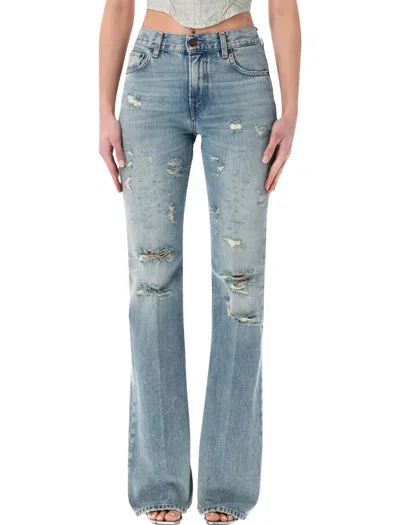 Haikure Flora Distressed Flared Jeans In Blue