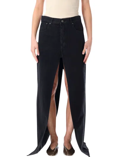 Haikure High-waist Front Slit Maxi Skirt In Black