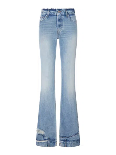 Haikure High-waisted Flare Jeans In Used Denim With Decorated Hem In Blue