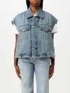 Haikure Boxy Denim Gilet With Pointed Collar In Blue