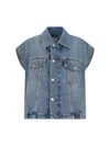 Haikure Boxy Denim Gilet With Pointed Collar In Blue