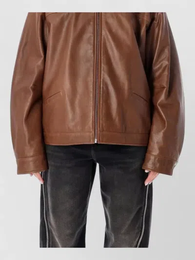 Haikure Jocelyn Cropped Leather Jacket Casual Style In Brown