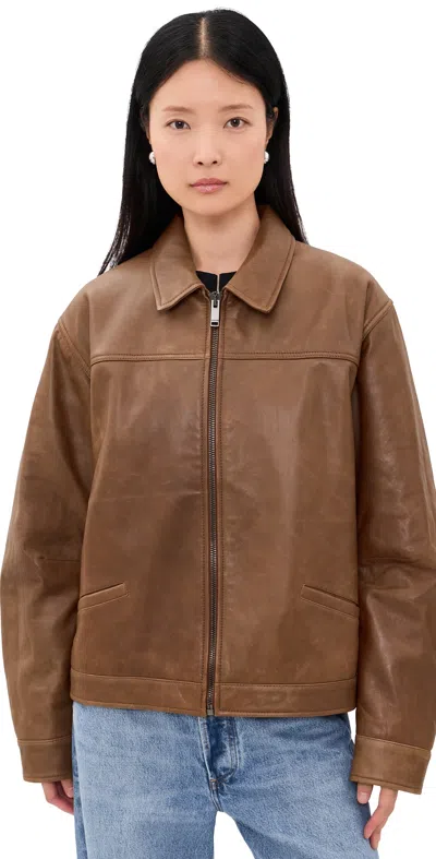 Haikure Jocelyn Cropped Silky Leather Jacket Tan In Brown