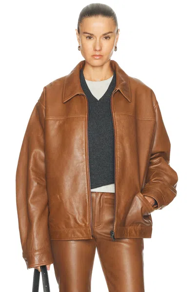 Haikure Jocelyn Cropped Silky Leather Jacket In Brown