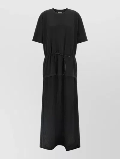 Haikure Joopy Drawstring Waist Mixed Media T-shirt Dress In Black