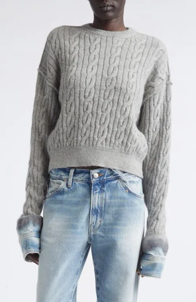 Haikure Karine Pollock Denim Cuff Cable Knit Merino Wool Sweater In Gray