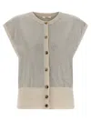 Haikure Cap Sleeve Mesh Vest With Ribbed Hem In Gray
