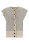 Haikure Cap Sleeve Mesh Vest With Ribbed Hem In Gray