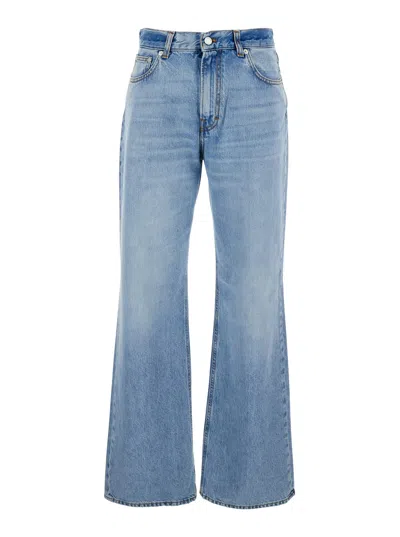 HAIKURE KOREA BLUE JEANS WITH HIGH WAIST AND LOGO PATCH ON THE REARI N DENIM WOMAN