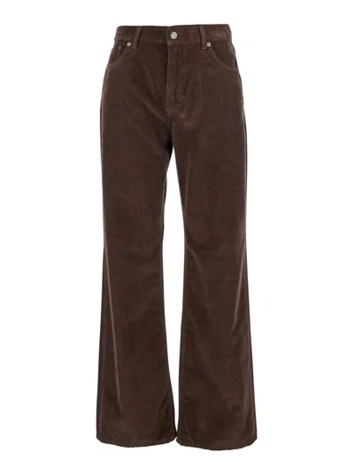HAIKURE 'KOREA' BROWN PANTS WITH LOGO PATCH ON THE REAR IN CORDUROY WOMAN
