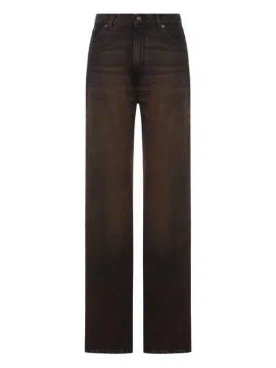 Haikure Brown Vintage Effect Korea Jeans In Multi