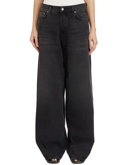Haikure Korea Mid Blue Denim Pants In Black