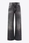 Haikure Dark Wash Wide Leg Korea Jeans With Ton On Ton Button 28cm In Black
