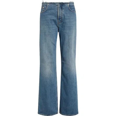 Haikure Korea Wb Fray Waist Wide Flare Leg Jeans In Mediterranean Blue