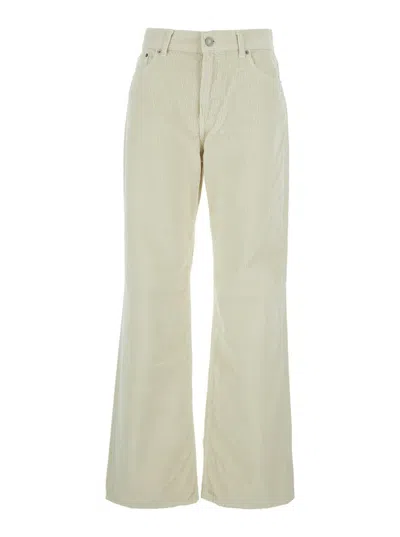 HAIKURE 'KOREA' WHITE PANTS WITH LOGO PATCH ON THE REAR AND WIDE LEG IN CORDUROY WOMAN