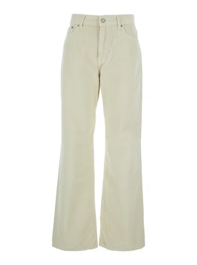 HAIKURE KOREA WHITE PANTS WITH LOGO PATCH ON THE REAR AND WIDE LEG IN CORDUROY WOMAN