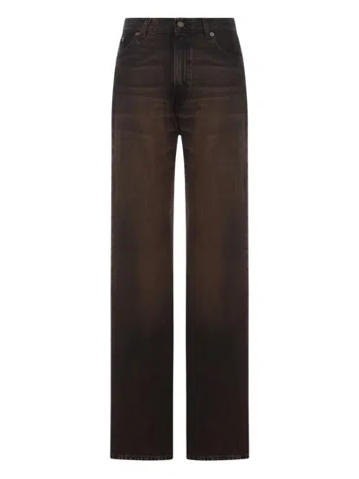 Haikure Korean Faded Jeans In Brown