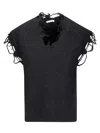 Haikure Distressed V-neck Sleeveless Sweater In Black
