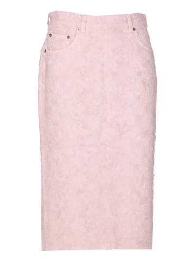 HAIKURE LACE DENIM MIDI SKIRT