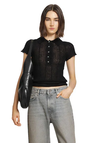 Haikure Laurie Semi-sheer Polo Shirt In Black