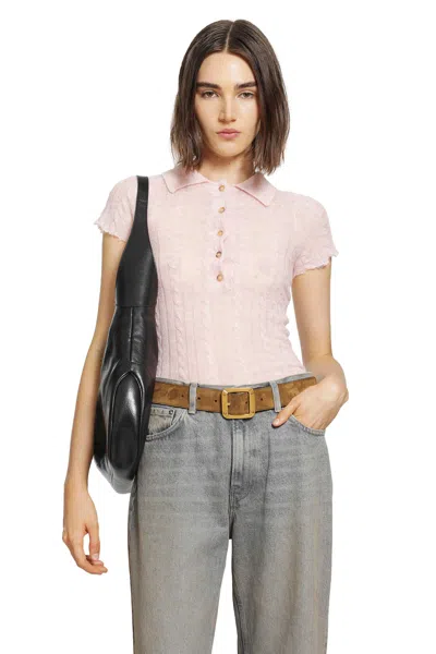 Haikure Laurie Semi-sheer Polo Shirt In Pink