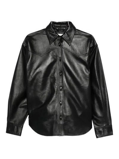 Haikure Leather Button-up Shirt Jacket In Black