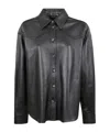 Haikure Leather Button-up Shirt Jacket In Black
