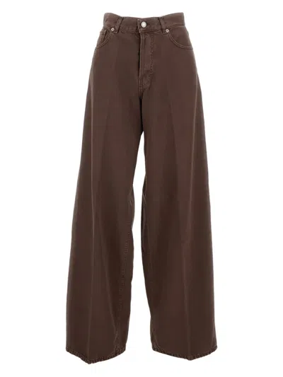 Haikure Leather-label Slouched Jeans In Burgundy