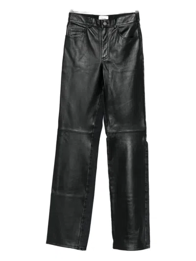 Haikure Leather And Denim Straight Leg Trousers In Black