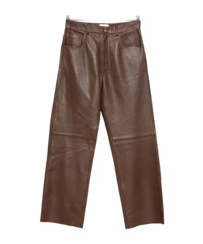 Haikure Leather Panelled Pants In Brown