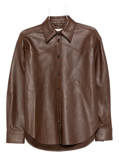 Haikure Long Sleeve Leather Jacket In Brown