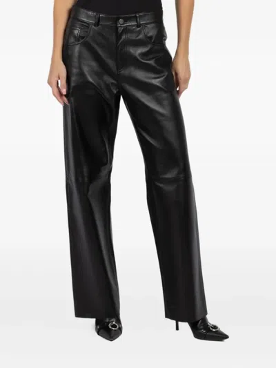 Haikure Mid-rise Wide Leg Leather Pants Size 26 In Black