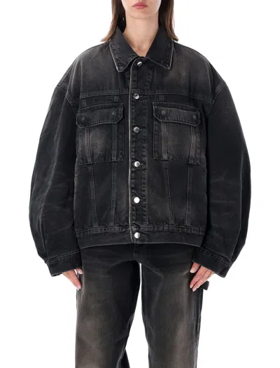 Haikure Legacy Oversized Boxy Denim Jacket With Utility Chest Pockets In Vintage Black