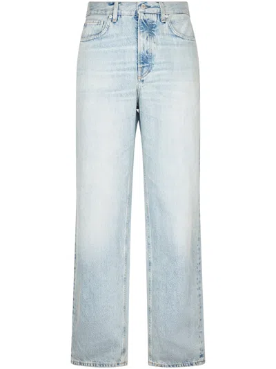 Haikure Light Wash Denim Trousers With Classic Five-pocket Styling In Blue