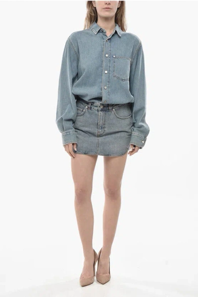 Haikure Light-wash Denim Shirt Dress In Blue