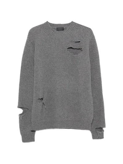 Haikure Linden Distressed-effect Ribbed Sweater In Gray