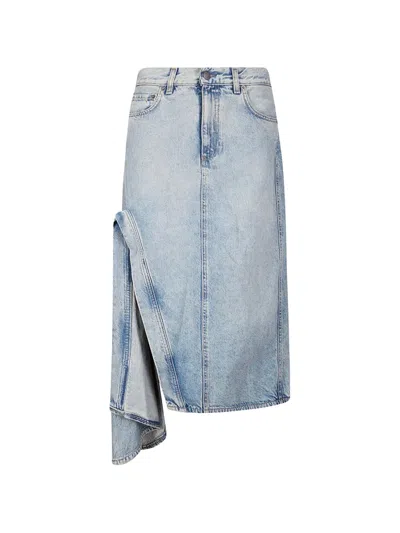 Haikure Asymmetric Hem Jeans With Belt Loops And Patch Pocket In Blue
