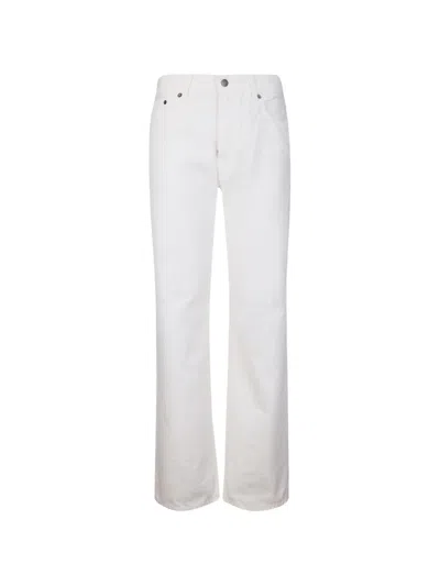 Haikure High Rise Denim Trousers Belt Loops Pockets In White
