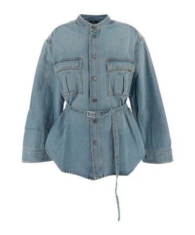 Haikure Long Sleeve Denim Jacket In Emerald Blue