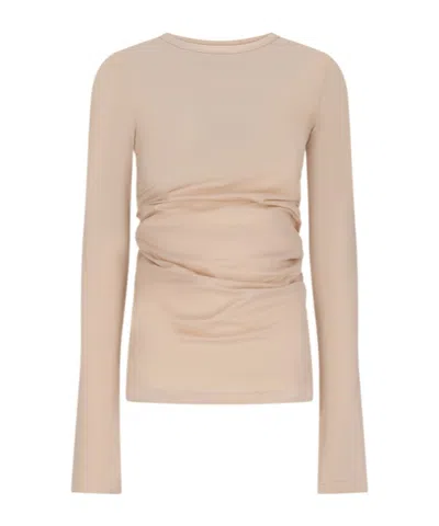 Haikure Long Sleeve Pleated T-shirt In Brown