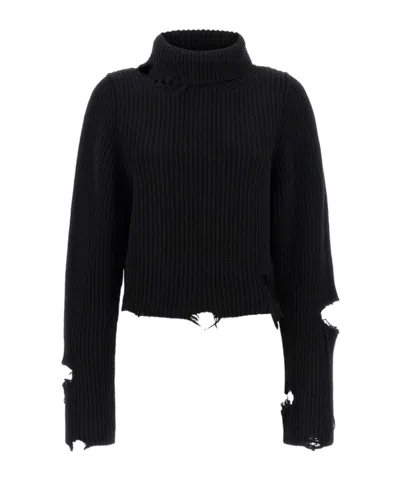 Haikure Lover Distressed Cropped Knitted Sweater In Black