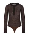 Haikure Button-front Long-sleeve Bodysuit In Brown